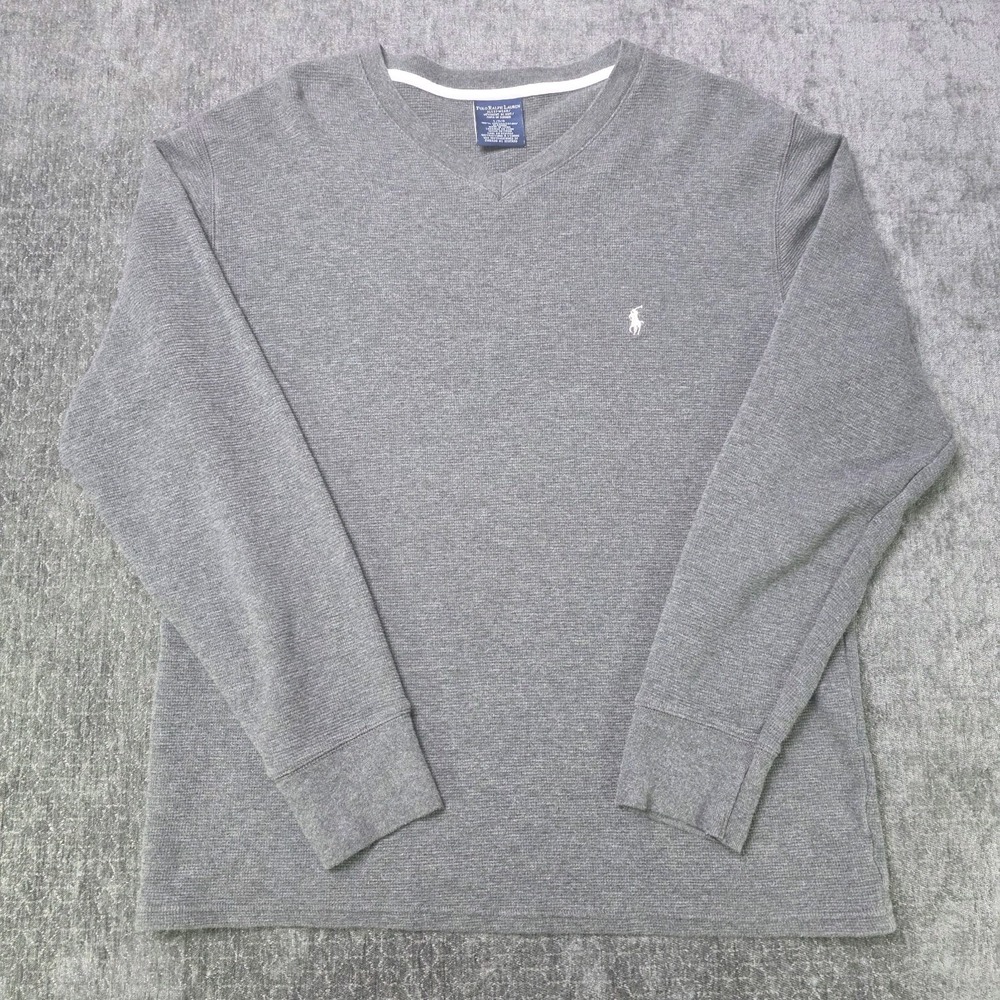 Polo Ralph Lauren Sleepwear Thermal Shirt Mens Large Gray V Neck Waffle Knit L